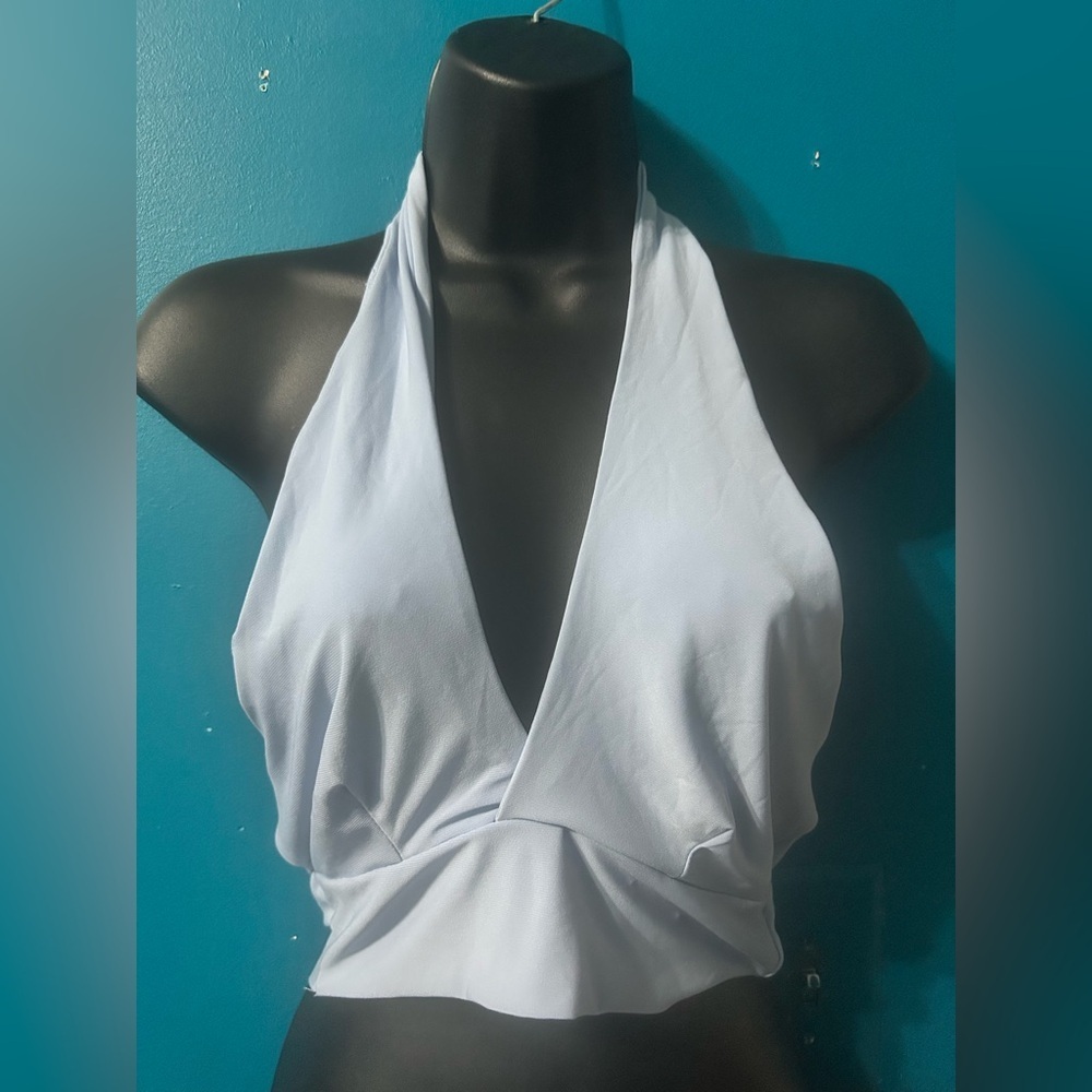 5 for $20 tops sale Iris Light Blue Halter Crop Top – Size Small